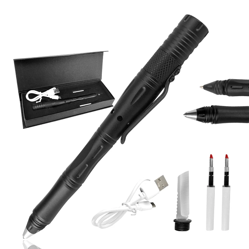 Многофункциональная тактическая ручка из титановой стали с USB-зарядкой, светодиодный фонарь, сломанное стекло, функциональная тактическая ручка для выживания