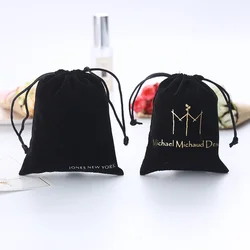 Latest Design Custom Hot Stamping Loho Black High End Jewelry Packaging Velvet Favor Bags Pouch