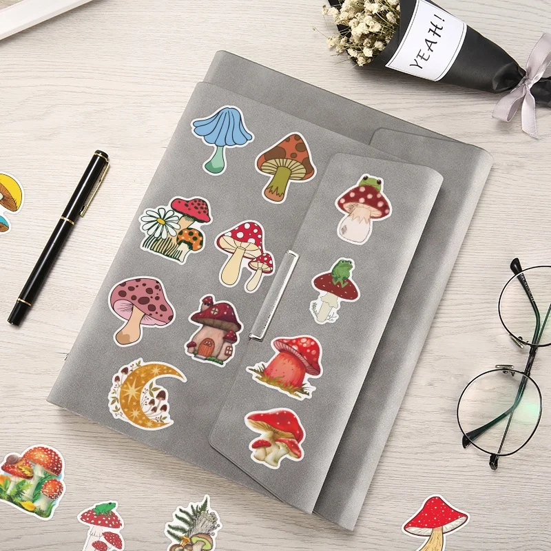 100pcs custom cartoon cute mushroom plant stickers waterproof pvc wild forest fantasy mushroom children award graffiti sticker