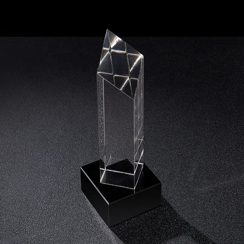 Wholesale Engraved New Design Crystal Trophy and Award Blank for Cuboid In Black Base