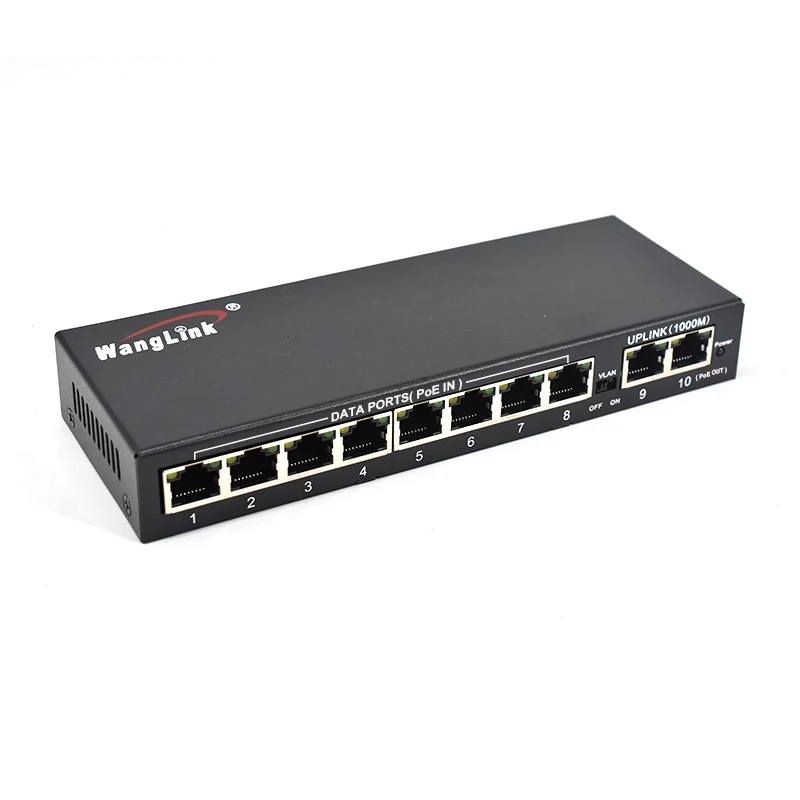 Wanglink 10 Port Reverse POE Switch 8 10/100Mbps RPOE  Port 2 GE Uplink Port RPOE Switch Support 24V-48V with VLAN