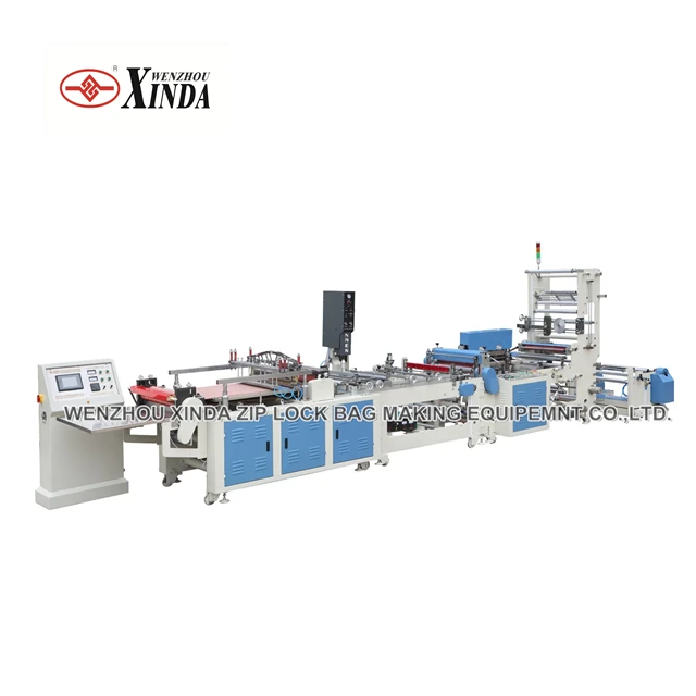 Zipper bag making machine with zipper attachment & auto hanger device cut on the rubber roller