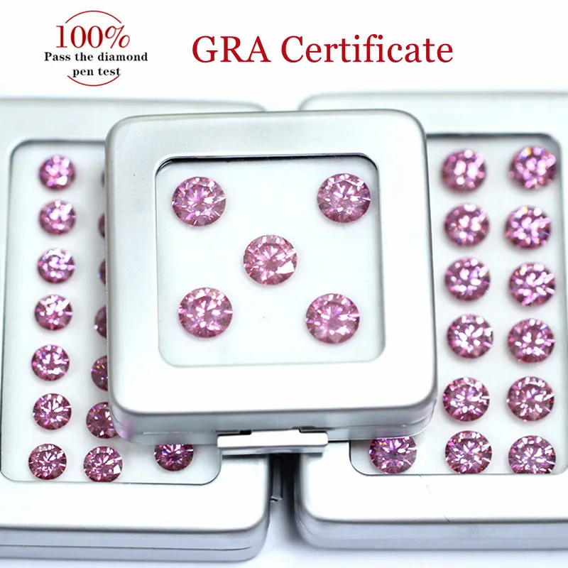 Jinying Factory Wholesale Price Pink Moissanite Diamond Round Brilliant Cut 3.0mm-12.0mm VVS1 loose moissanite stones