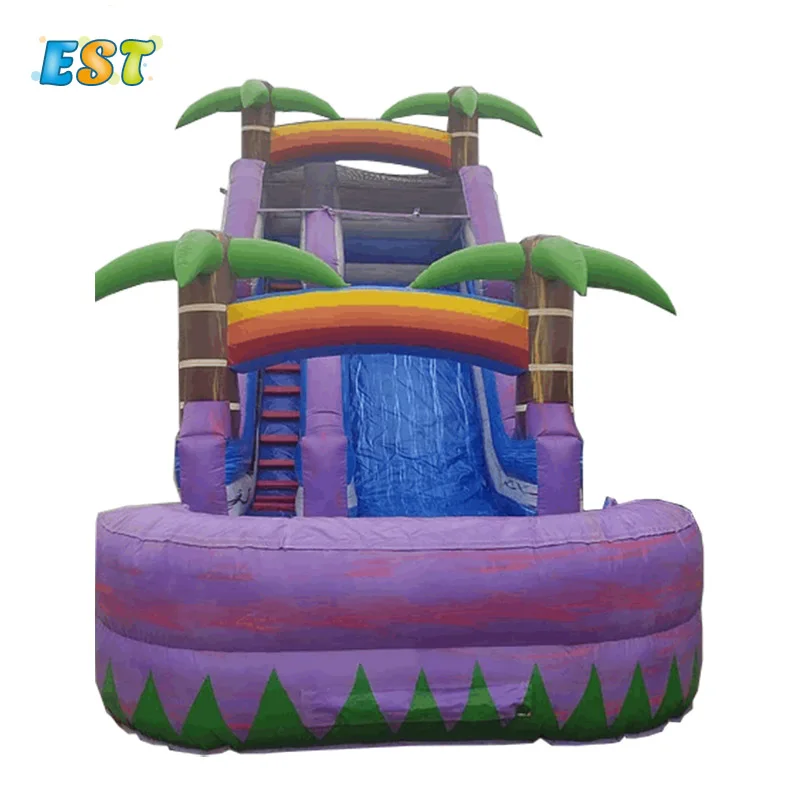 
High quality purple tropical water slide party monster inflatables palm tree slide with pool for sale 