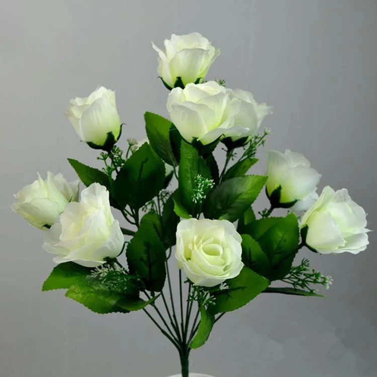 Cheap Artificial Plastic Roses Flower 10 Heads Yellow Silk Flowers Artificia Flower Decoration