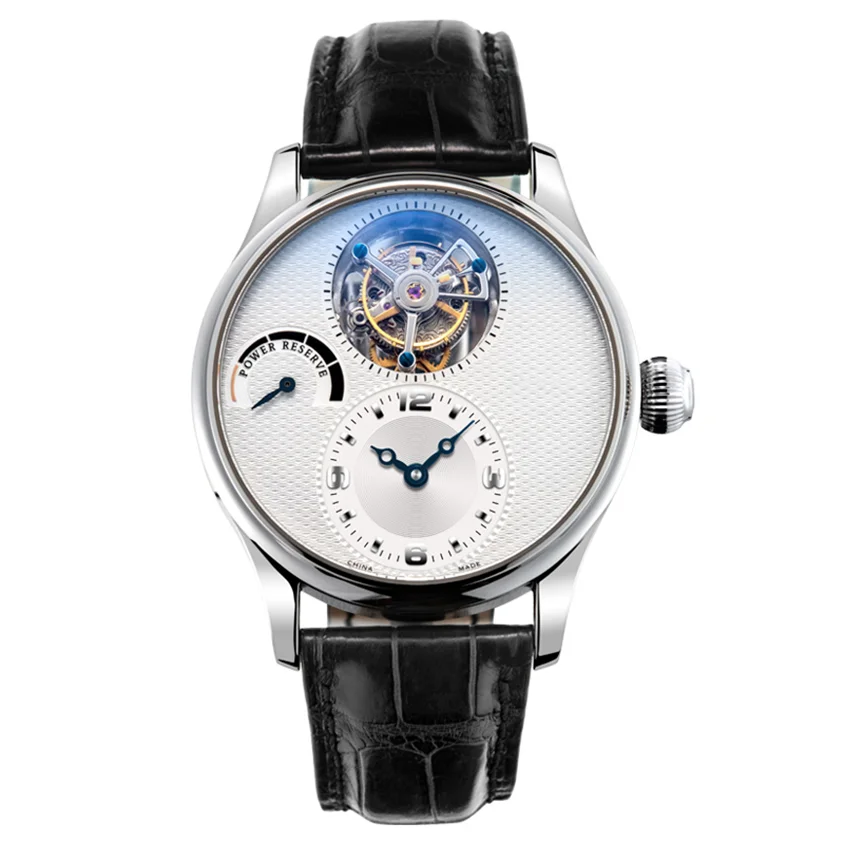 Latest Italian cow leather strap power show tourbillon men mechanical watch