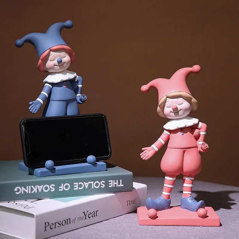 Nordic creative design clown mobile phone holder cute girl heart desktop lazy artifact original decorative ornaments