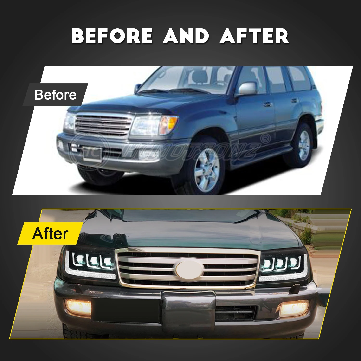HCMOTIONZ LED Car Front Lamps Assembly 1998-2007 DRL Start up Animation Headlights For Toyota Land Cruiser (J100)