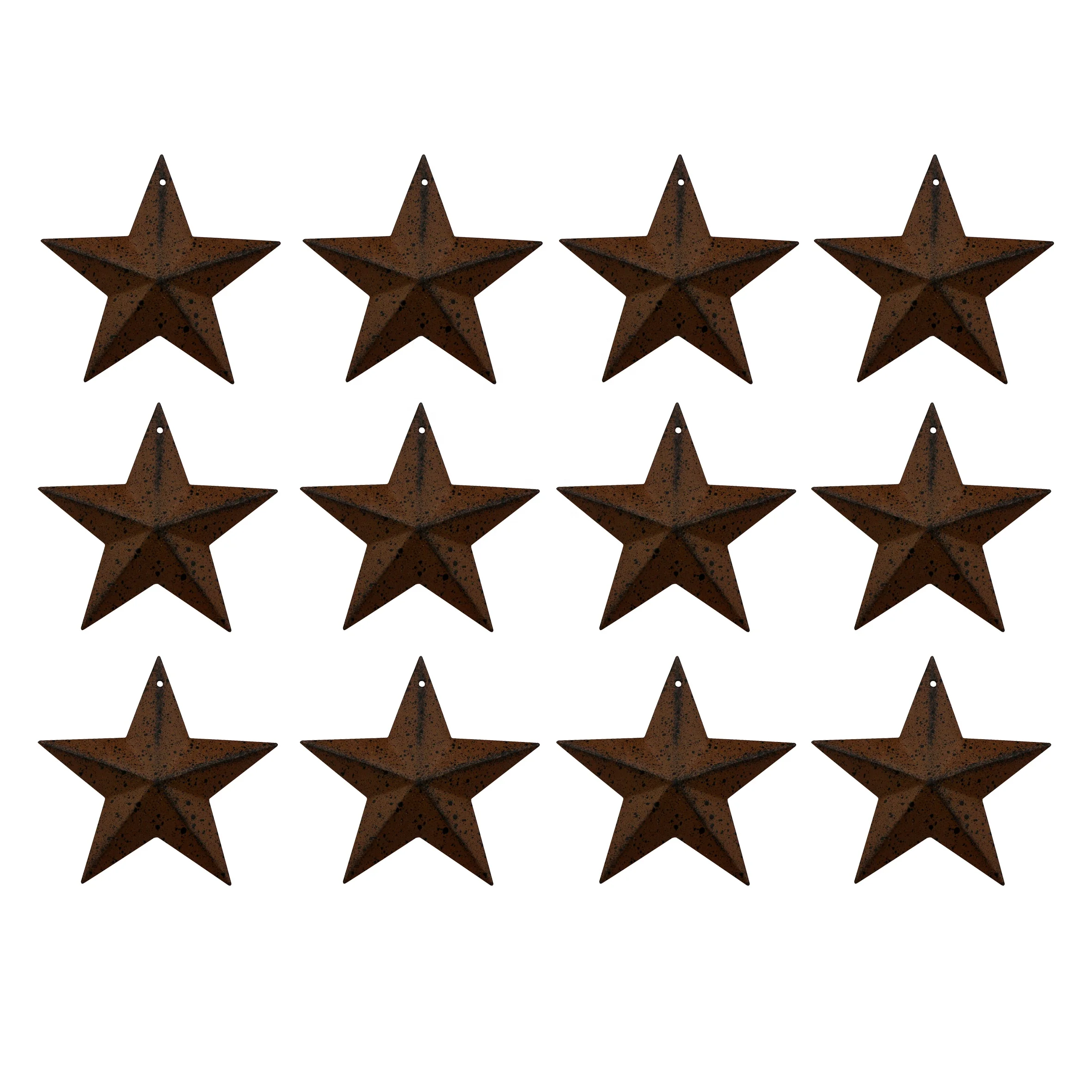 CVHOMEDECO. Primitives Rustic Antique Vintage Gifts Rusty/Black Metal Barn Star Wall/Door Decor, 3-Inch, Set of 12.