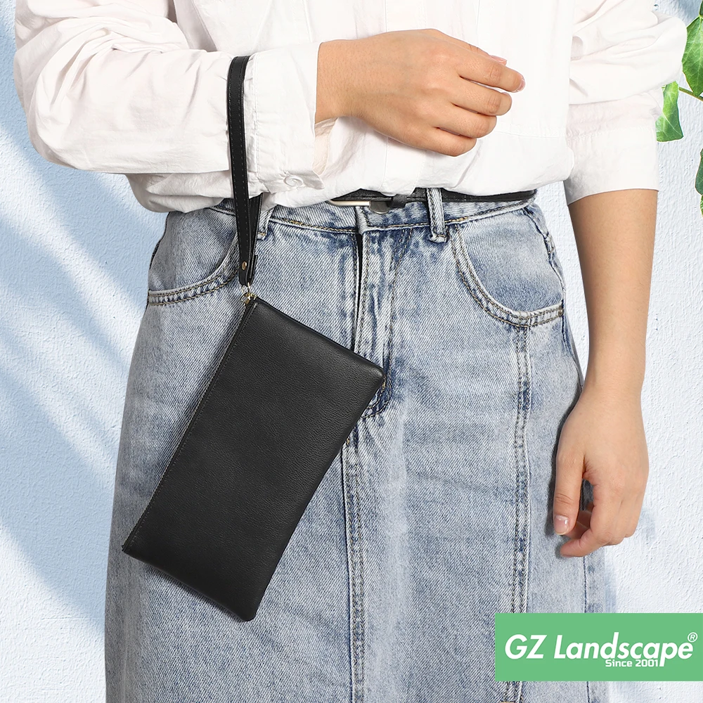 Guangzhou handbag multifunctional transparent mobile small touchable two layers purse stitch phone bag women wrist hand wallet