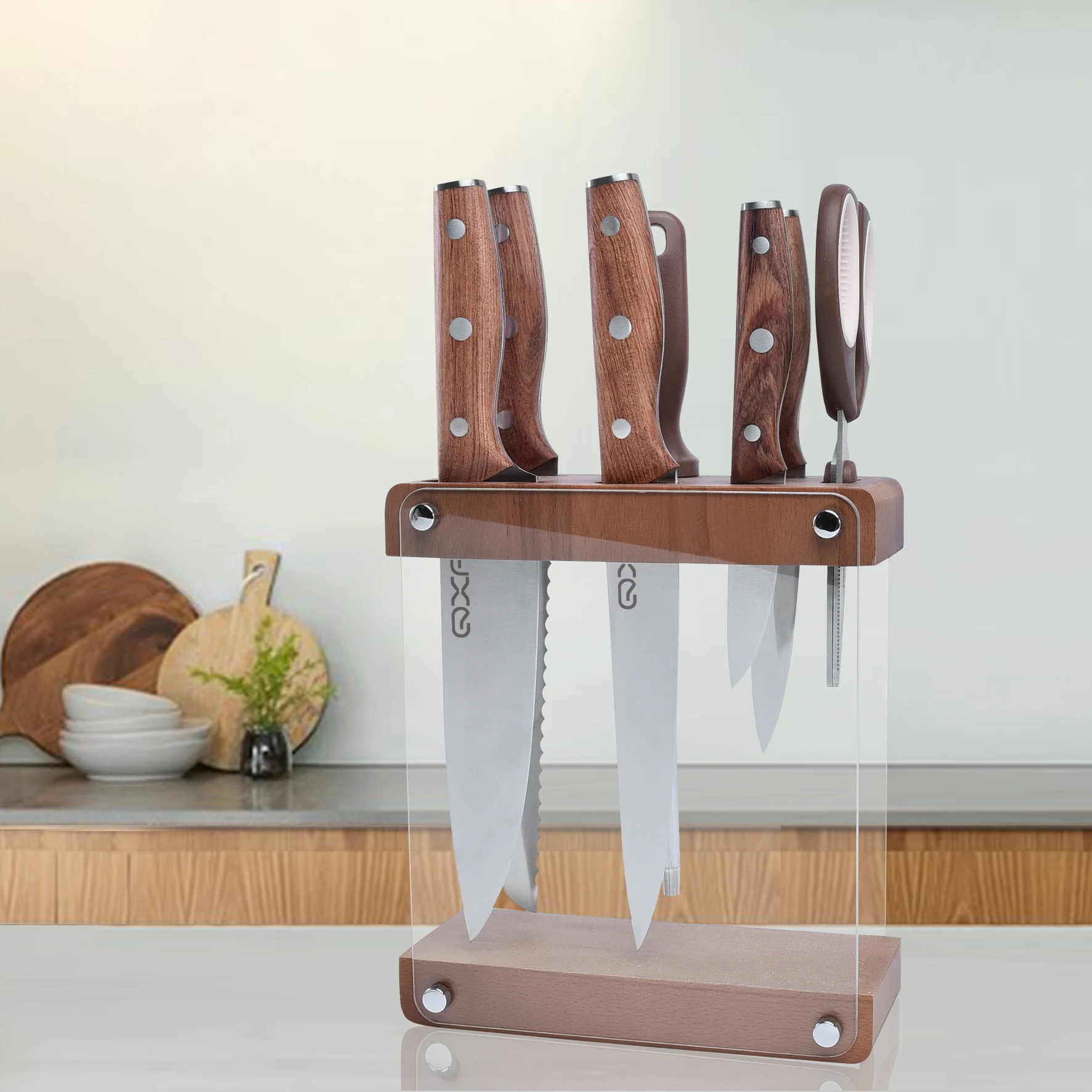 8 Pcs Acrylic Knife Set Stainless Steel High Carbon Steel Kitchen Chef Knife Set with Knife Block
