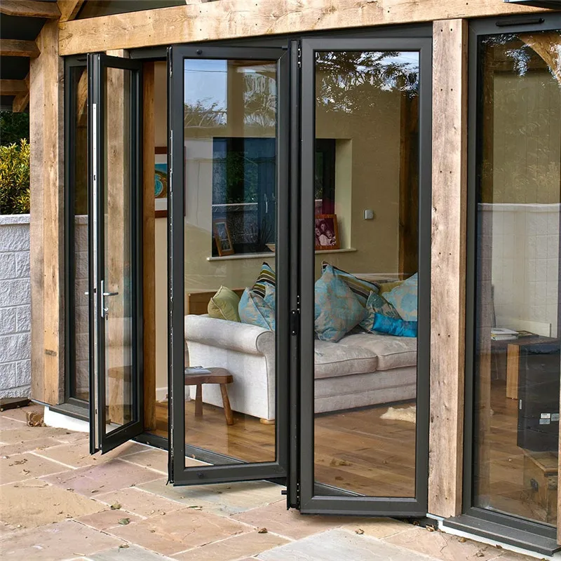 Двустворчатые/складные наружные двери из закаленного стекла с алюминиевой рамой для жилых помещений