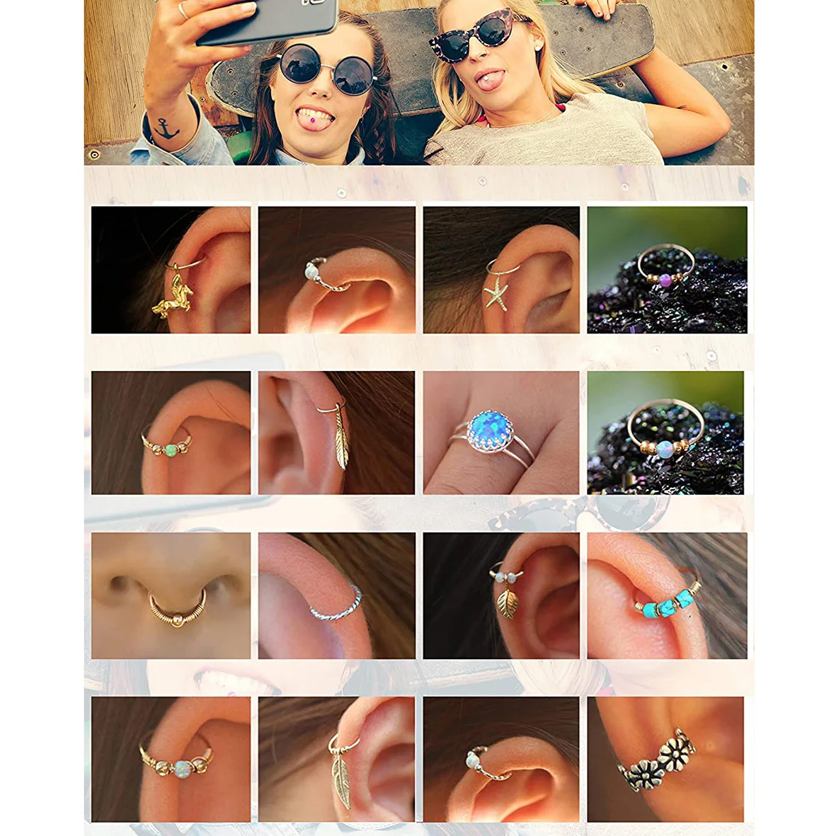 20G Fake Lip Ring 14K Gold fake Lip jewelry piercing Faux Ring clip on Lip ring