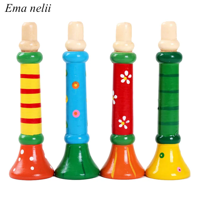 Hot Baby Wooden Small Horn Whistle Musical Instrument Toys Kids Colorful Intellectual Developmental Vocal Toy for Children Gift