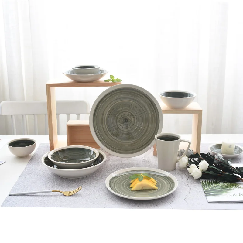 Hand painted 2-tone Green cream colorful tableware Dinnerware Sets Ceramic Porcelain Bowl Plate mup can be purchased separately