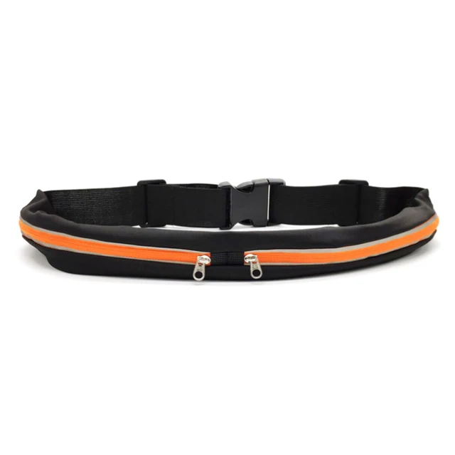 Adjustable sport fitness  elastic waterproof slim dual pockets running belt waist bag
