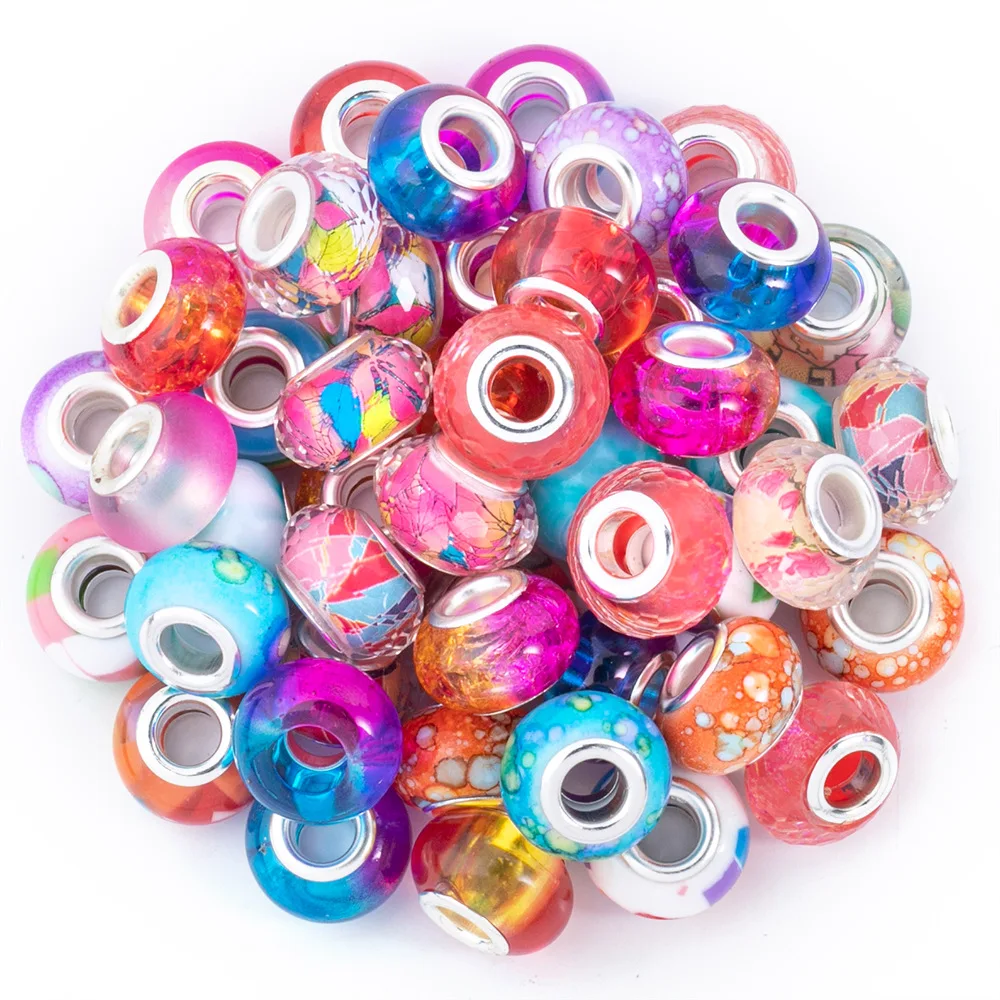 Random Mix Large Hole Loose Beads Acrylic Colorful 10pcs/bag Gemstone Neads for Jewelry Making