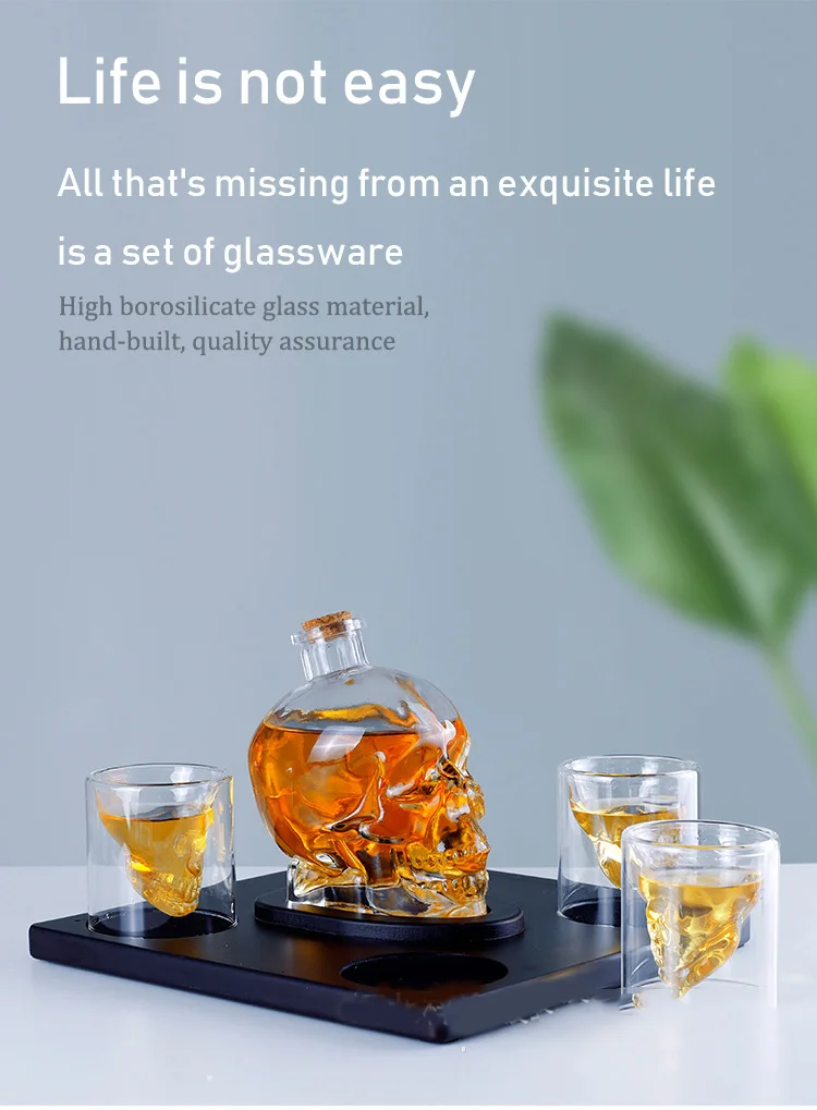 Unique fancy design glass wine  bottle Whiskey Decanter Set with double wall glass cup