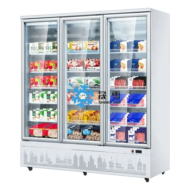 Single-Temperature Vertical Freezer with Glass Door Hypermarket Supermarket Cool Refrigerator for Displaying Frozen Chicken