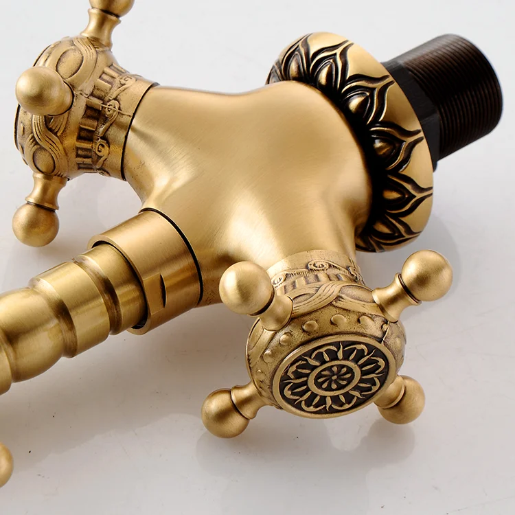 Brass Basin Sink Tap Exquisite Carved Antique Faucet Chinese Style Double Handle Hot And Cold Water AF1090