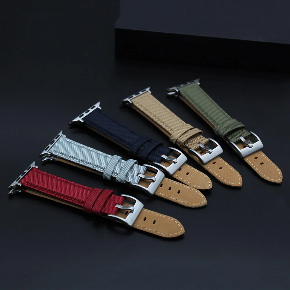 YUNSE Sailcloth Canvas Leather Watch Band 44 45mm 49mm For Smart Ultra Watch Straps Iwatch 7 8 Nylon Fabric Watch Bands Cordura