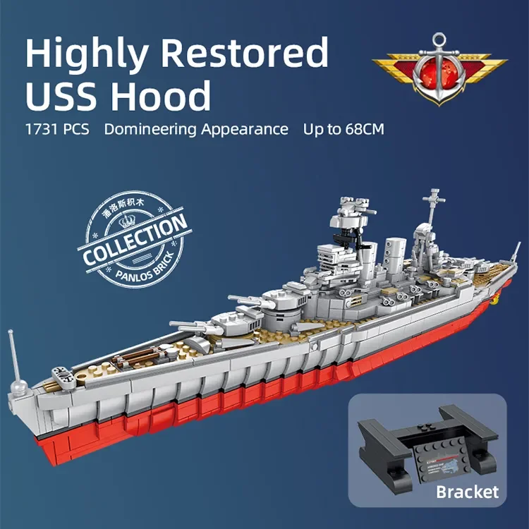 New Arrival Panlos Sumptuous Warship Model Toys Series Bricks Set USS Hood Battleship  Assembled Building Block Toys 637001