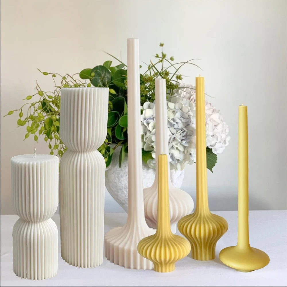 Cylindrical Tall Pillar Candle Molds Aesthetic Twist Silicone Mold Abstract Geometric Striped Decorative Soy Wax Mold