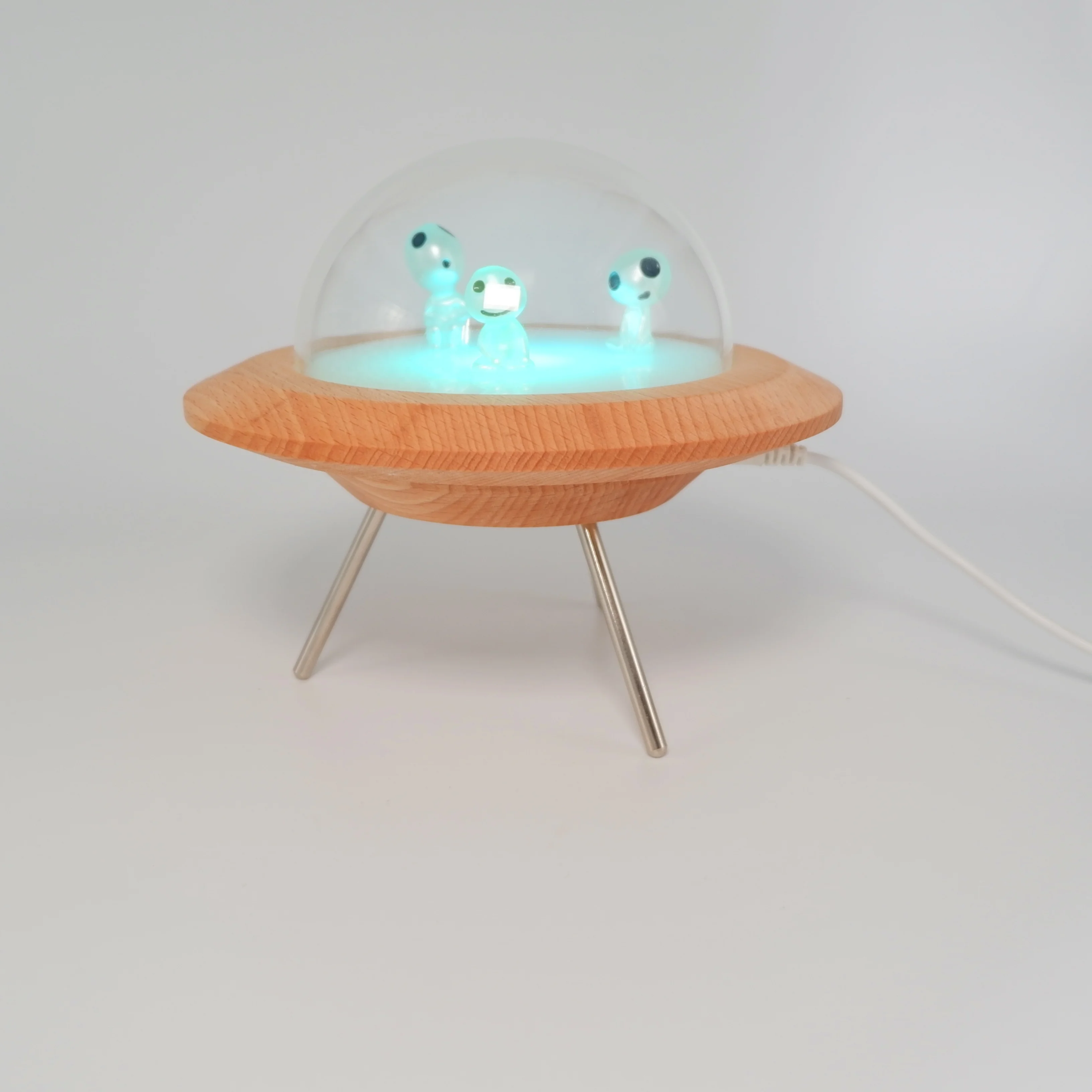 Space Alien UFO Night Light Lamp RGB Remote Control Wooden Decorative Table Lamp Space Age Lamp From Home Decoration