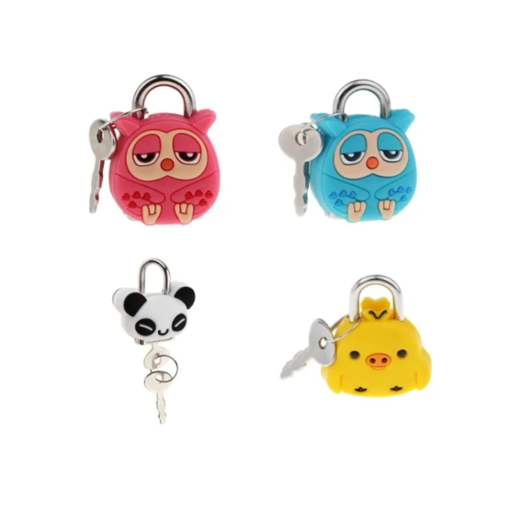 Mini Padlock Security Lock with Key Cute Cartoon Doll Animal Stationery Lock Kids Gift