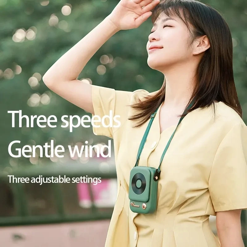 Hot Selling Hands Free Leafless Mini Fan Air Cooling Rechargeable Retro Gramophone Style Air Cooling Fan