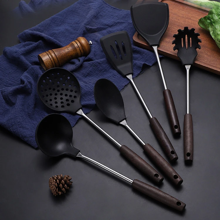 Wholesale home restaurant cooking tool stainless steel spatula spoon food clip utensils silicone kitchen utensil set