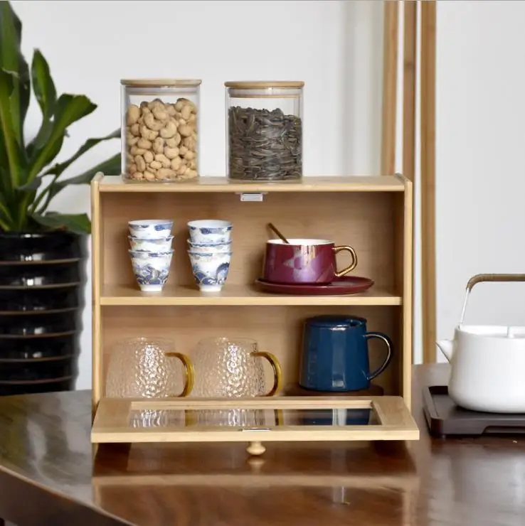 Kitchen supplies multifunctional household bamboo cabinets large capacity double-layer bread storage box