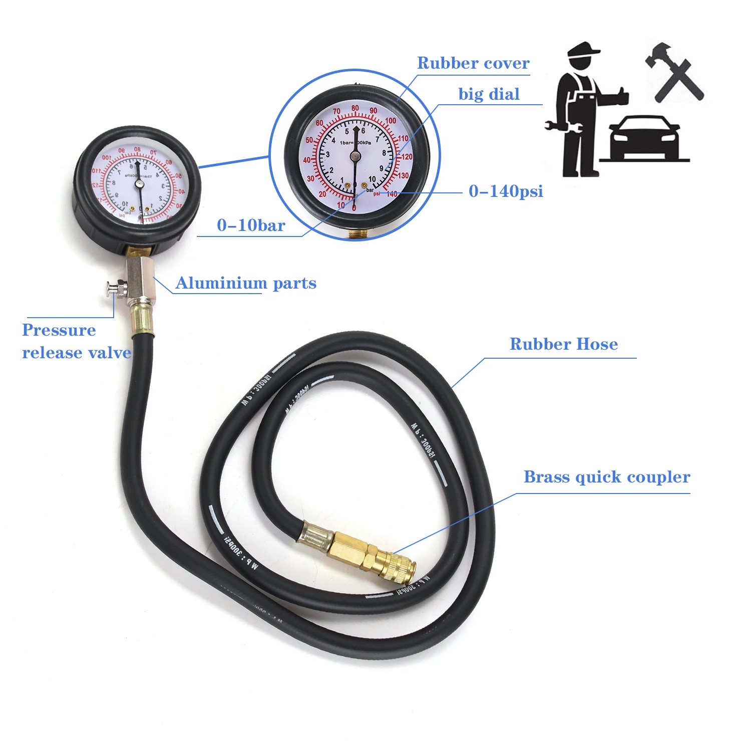Engine Testing Oil Pressure Gauge Kit Compression Diagnostic Tester Oil Pressure Tester