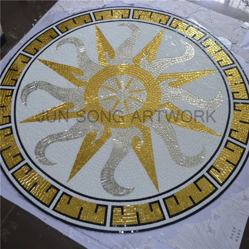 JS MFL-GE19 Handmade Mosaic Medallion Luxury Hotel Decor Glass Mosaic Art Floor Tile Design