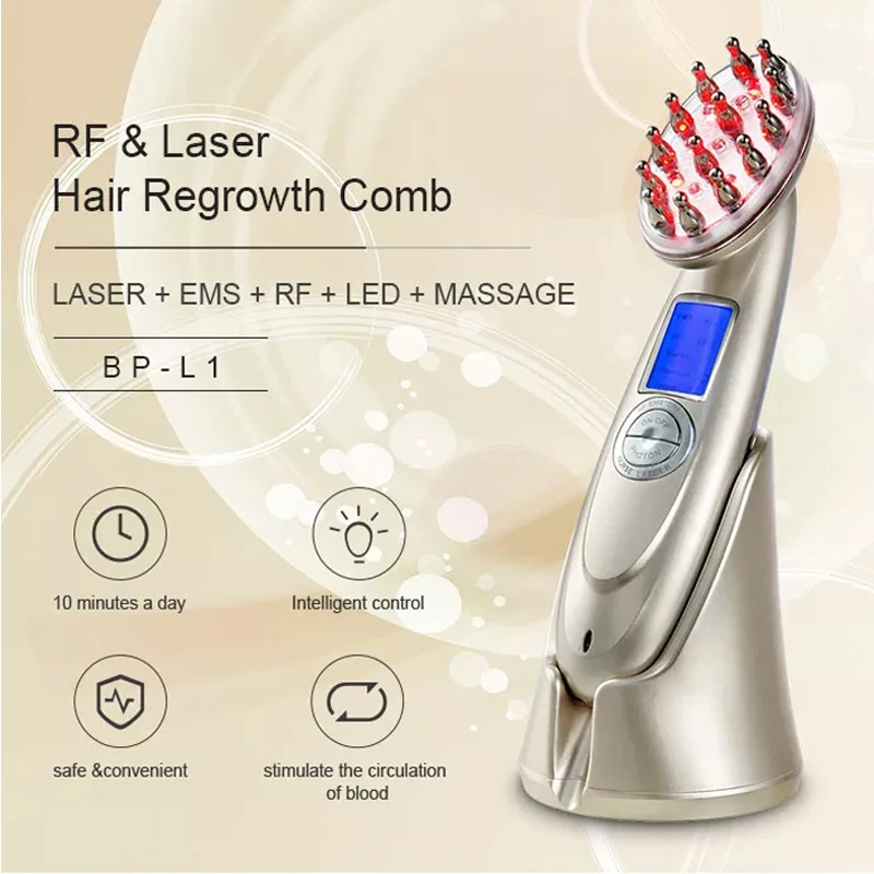 Amazon Hot Sale Ems Laser Hair Growth Comb RF Anti Hair Loss Therapy Massager Liquid Oil Applicator Laser Comb For Hair Growth