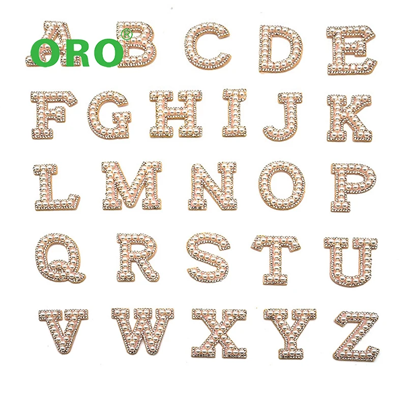 Wholesale Hot Rhinestones Elegant Pearls Iron On Patches,A-Z English Letter Applique Sew On Alphabet Patch Badge