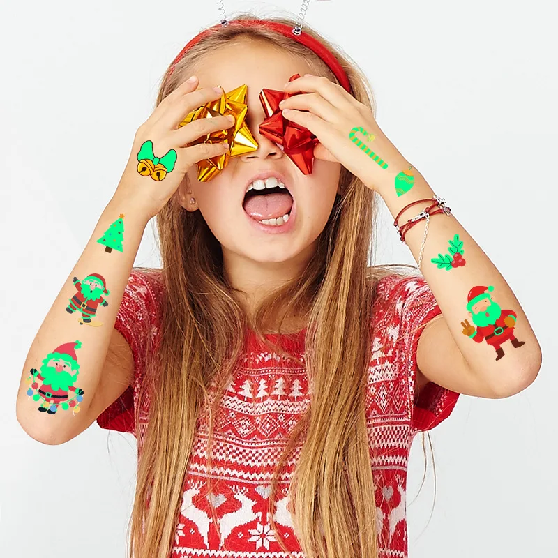 X-MAS waterproof glow in the dark Christmas tree socks gifts bells temporary tattoo stickers