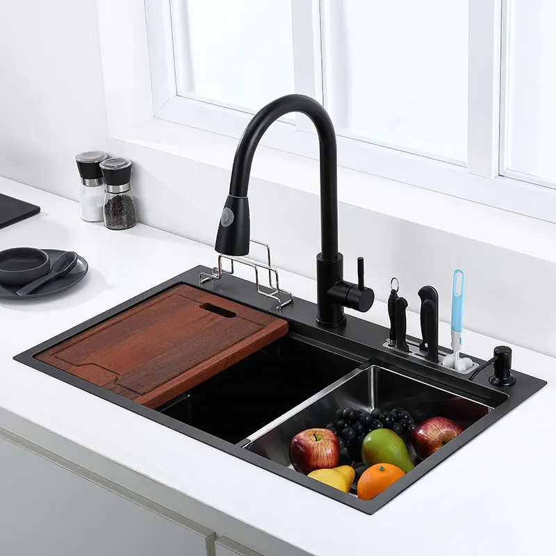 LANDOO Pia De Cozinha Handmade Undermount  304 Stainless Steel Waterfall Kitchen Sink