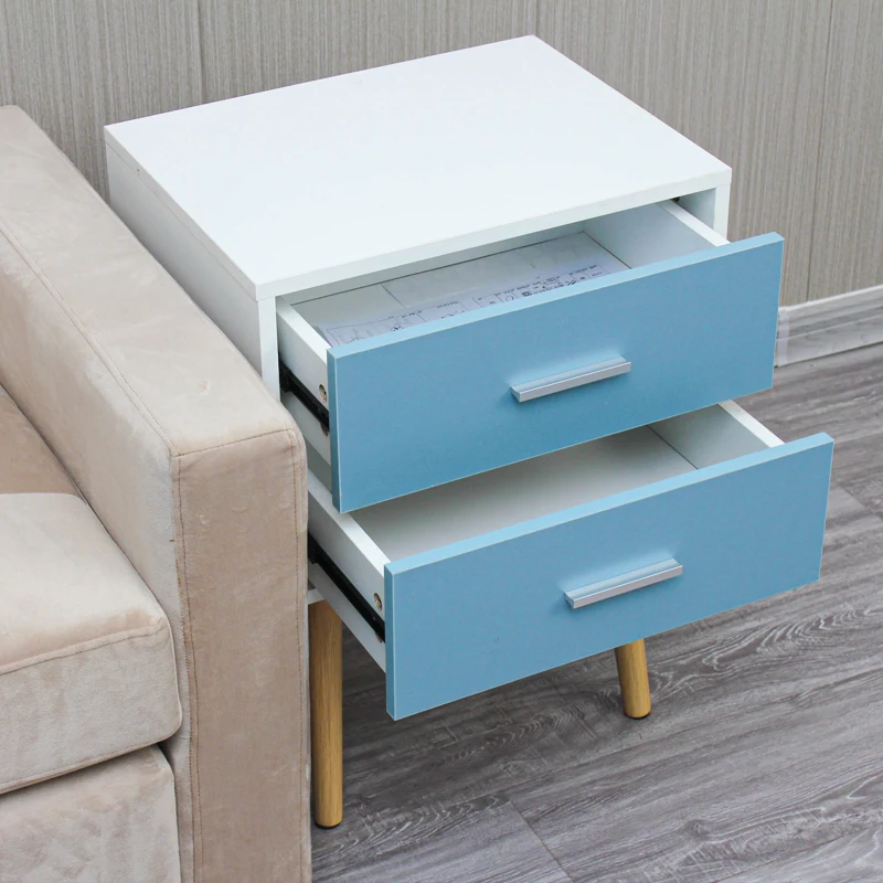
Factory Price Blue Bedside Cabinets Modern Small Nightstands With 2 Drawer 