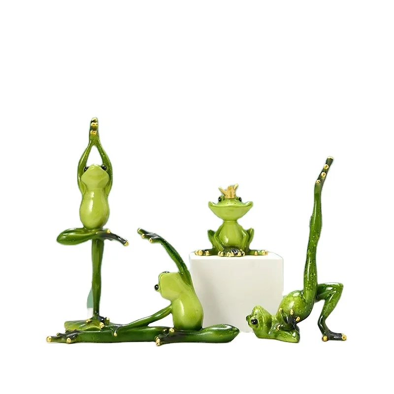 Glass Yoga Frog Resin Craft Decoration TV Cabinet Wine Cabinet Decoration Gifts to Friends, Creative Gifts for Boys and Girls