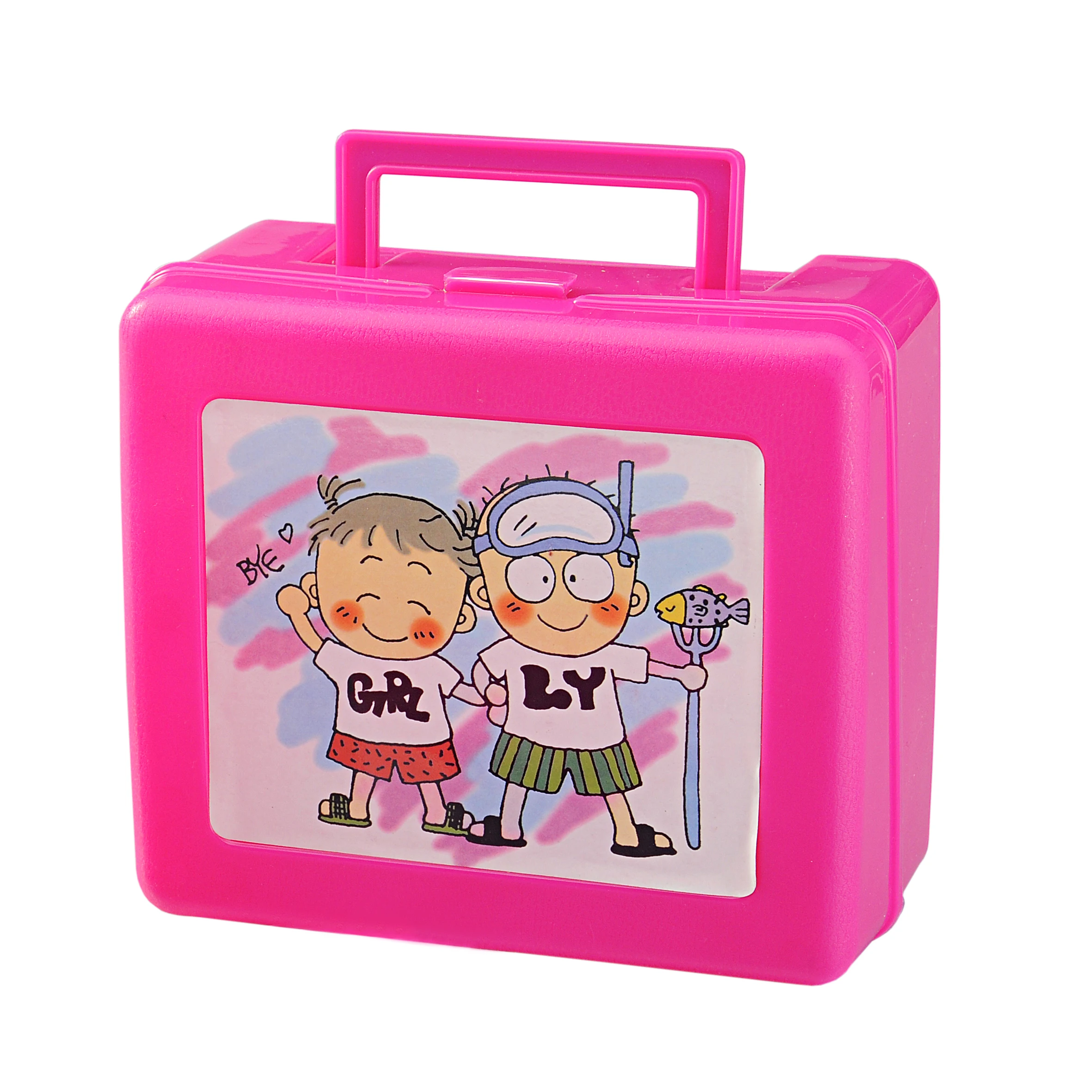 Promotional traditional Hard Plastic Chalkboard retro Lunch box with carry handle