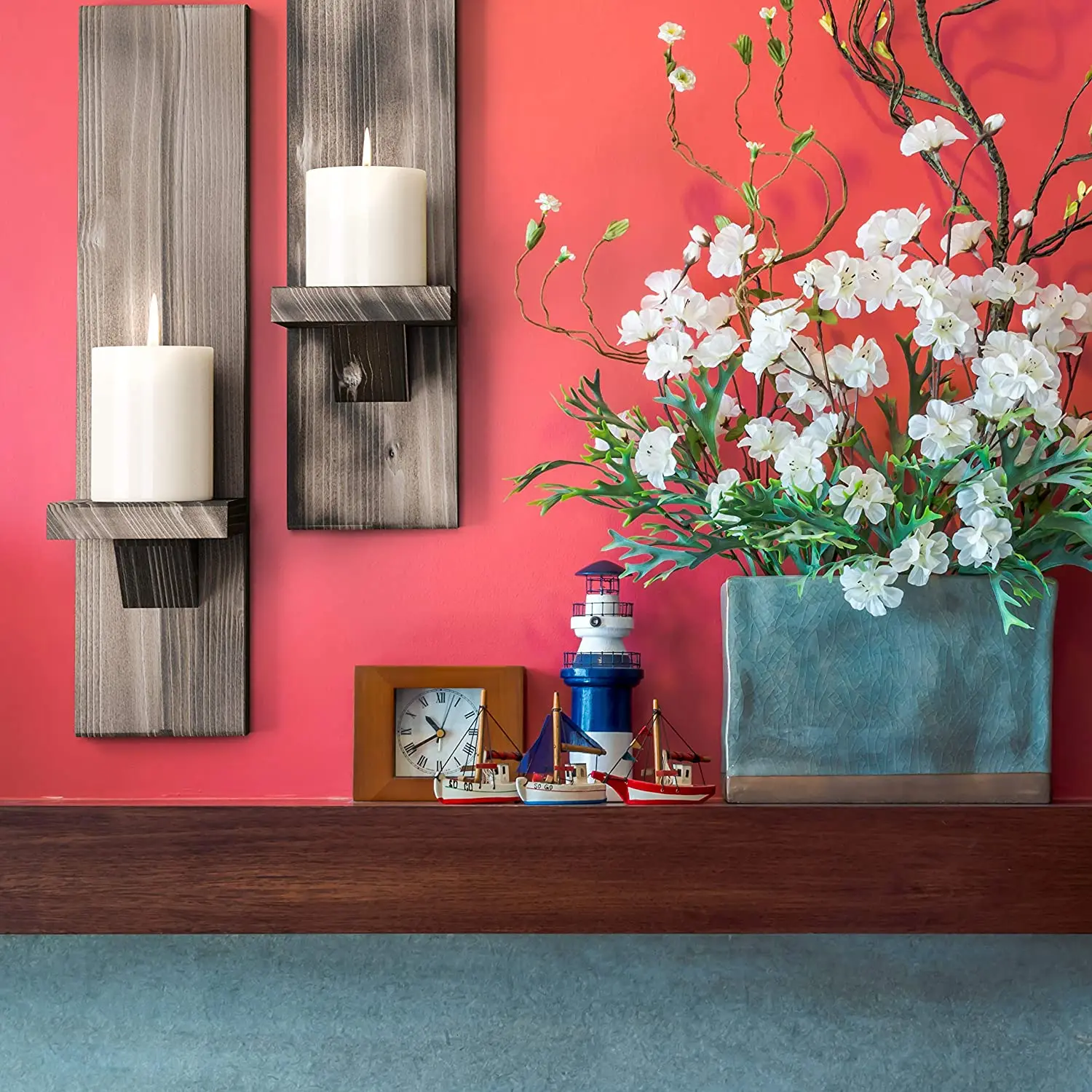 Wallmounted Rustic Pillar Candle Sconce  Wooden Candle Holders