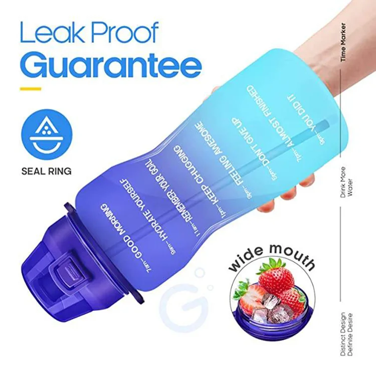 Botella Motivacional 3 En 1 Free Sports Big 2.2L Half Gallon Water Gym Big Bottle Water With Time Stamps Bottles