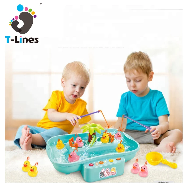 Funny musical rotate play water game fish set kids fishing rod toy