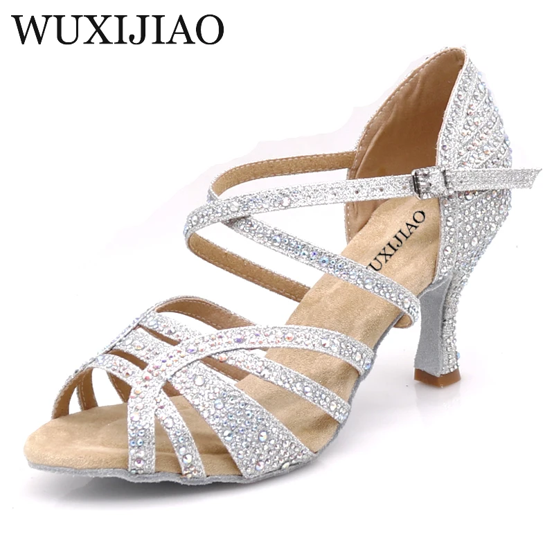 Classic Silver Sparkle Diamond Wedding Shoes English Pattern Dance Shoes Latin Dance Sasha Tango Dance Shoes KS-051