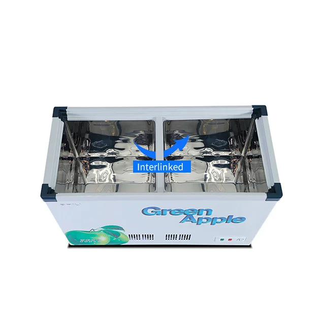 290L Glass Door Display Showcase  Supermarket Direct Stainless Steel  Liner Freezers Horizontal Refrigerator and Freezer