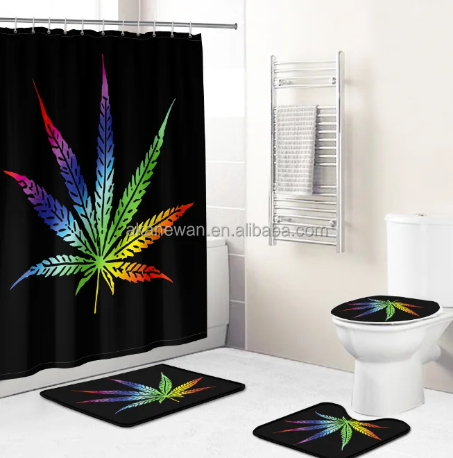 Waterproof 3D Printing weeds design  Shower Curtains Set with Hooks and Rugs for Bathroom mats