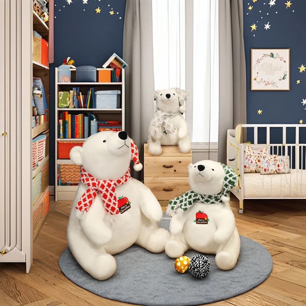 New Cute White Polar Bear Stuffed Toy Soft Cotton Plushie Christmas Ornament Decoration Azo-Free Gift for Children