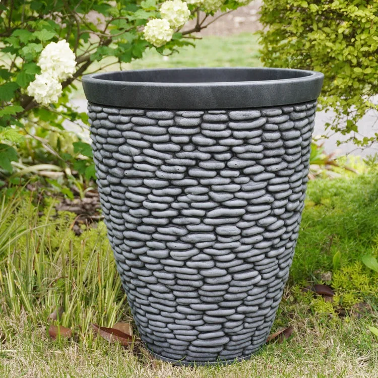 Popular Design Garden Funko White Black Artificial Stone Outdoor Wholesale Decorative Plastic Flower Pots