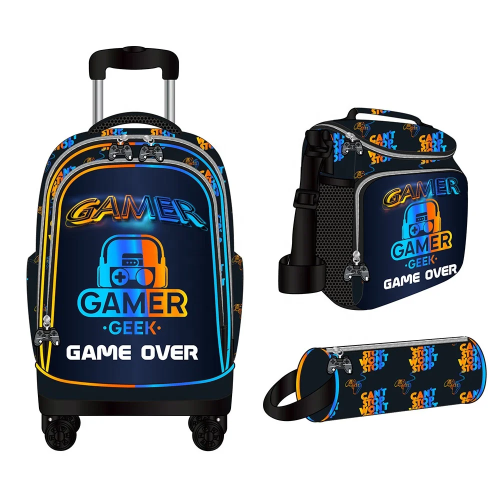 2024 New Design Big Space Trolley Bag 4 Wheels Good Quality Waterproof Children Trolley Backpack